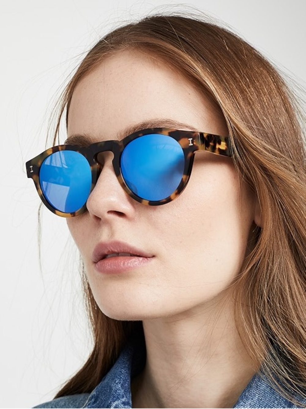 ILLESTEVA Leonard Tortoiseshell Round Sunglasses with Blue Mirror Lenses